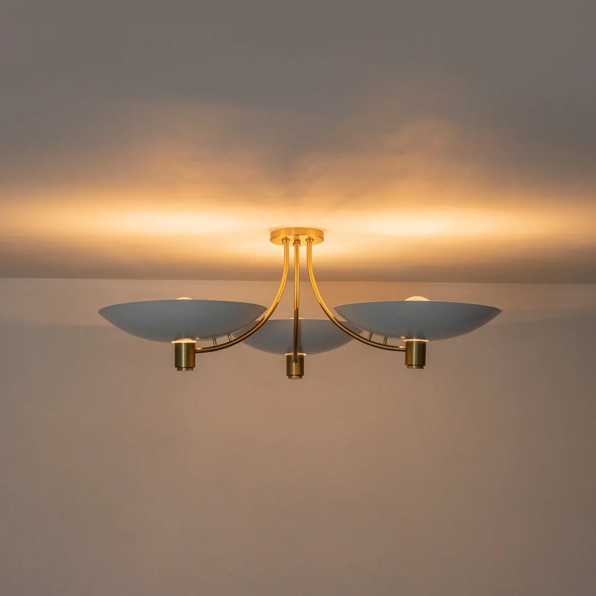 3-Light Modern Iron Brass White Saucer Semi Flush Mount