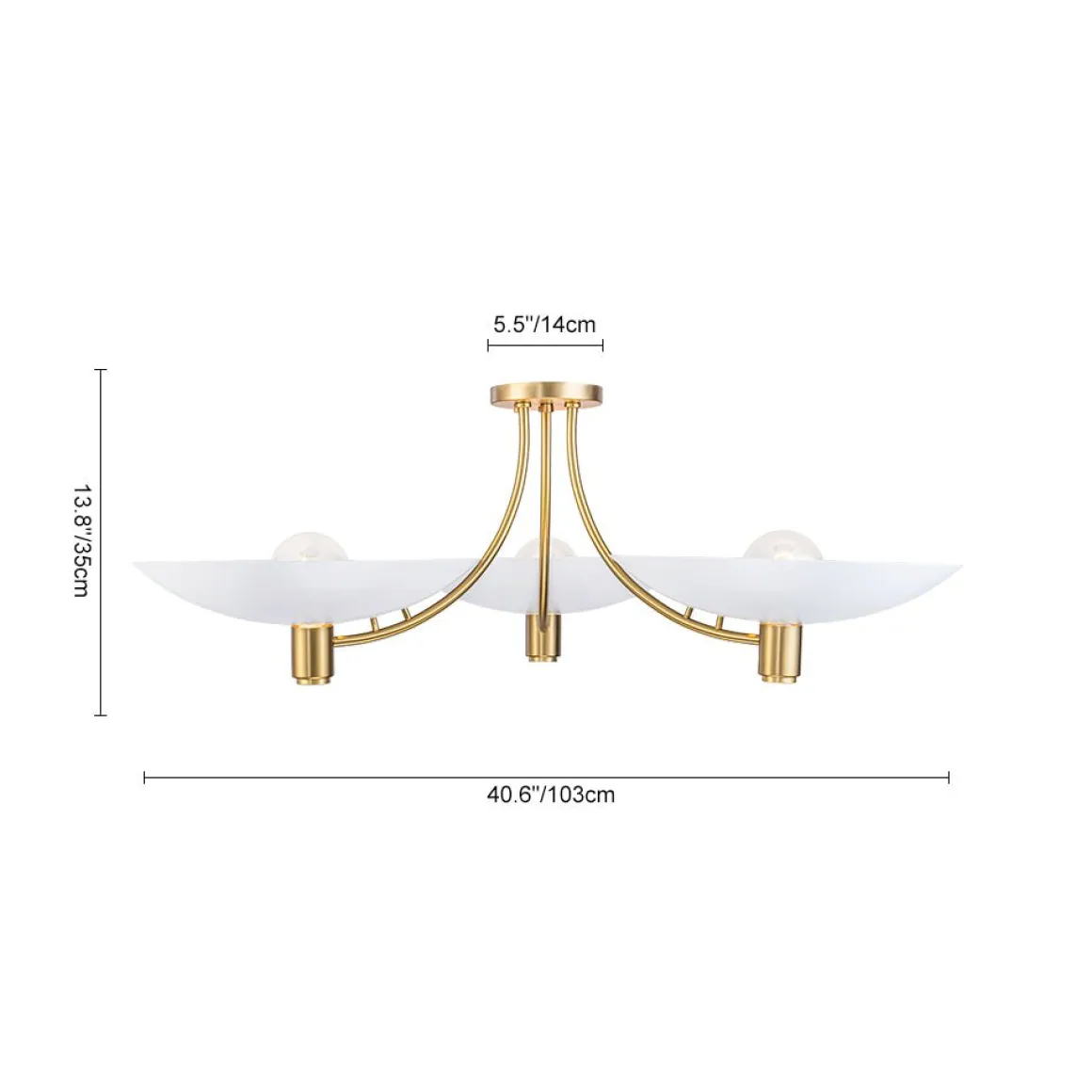 3-Light Modern Iron Brass White Saucer Semi Flush Mount