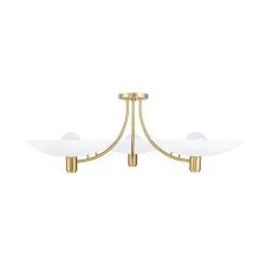 3-Light Modern Iron Brass White Saucer Semi Flush Mount