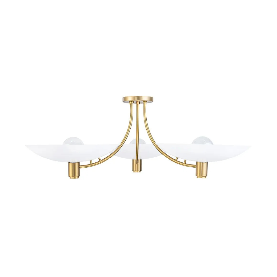 3-Light Modern Iron Brass White Saucer Semi Flush Mount