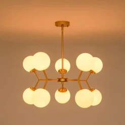 10-Light Opal Glass Globe Bubble Sputnik Branch Chandelier