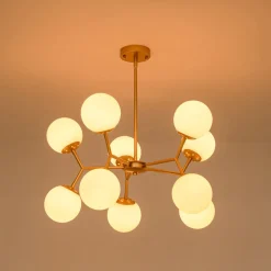 10-Light Opal Glass Globe Bubble Sputnik Branch Chandelier