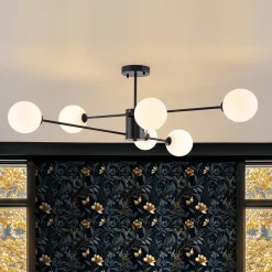 6-Light Opal Glass Globe Linear Sputnik Semi Flush