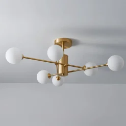 6-Light Opal Glass Globe Linear Sputnik Semi Flush