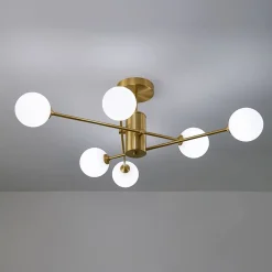 6-Light Opal Glass Globe Linear Sputnik Semi Flush