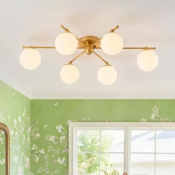 6-Light Opal Glass Globe Linear Sputnik Semi Flush Chandelier
