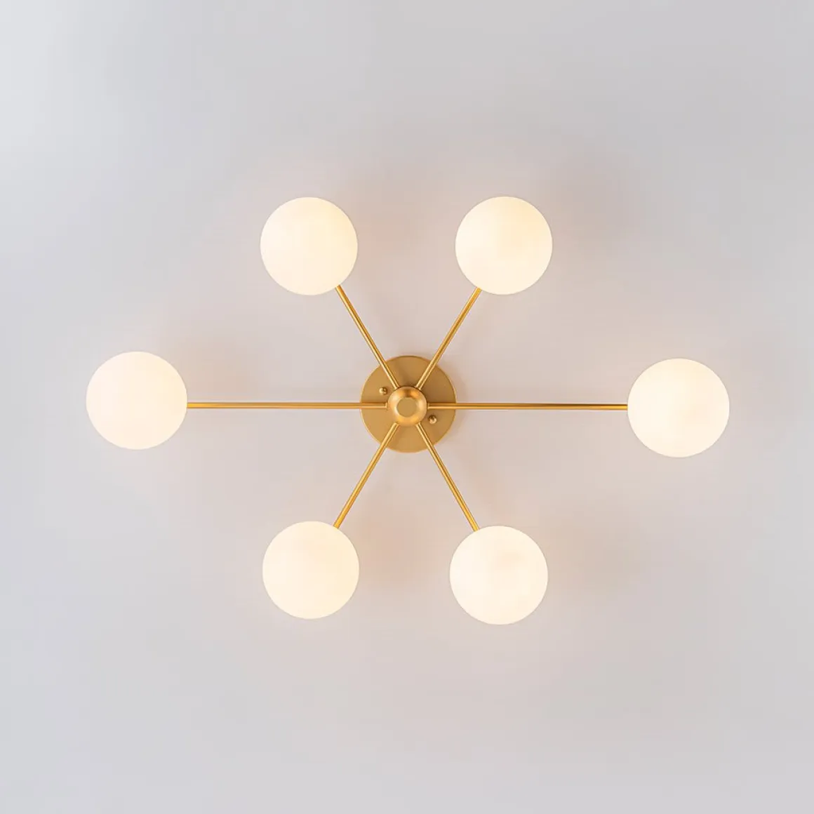 6-Light Opal Glass Globe Linear Sputnik Semi Flush Chandelier