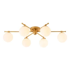 6-Light Opal Glass Globe Linear Sputnik Semi Flush Chandelier
