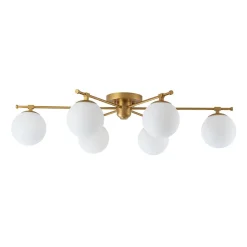 6-Light Opal Glass Globe Linear Sputnik Semi Flush Chandelier