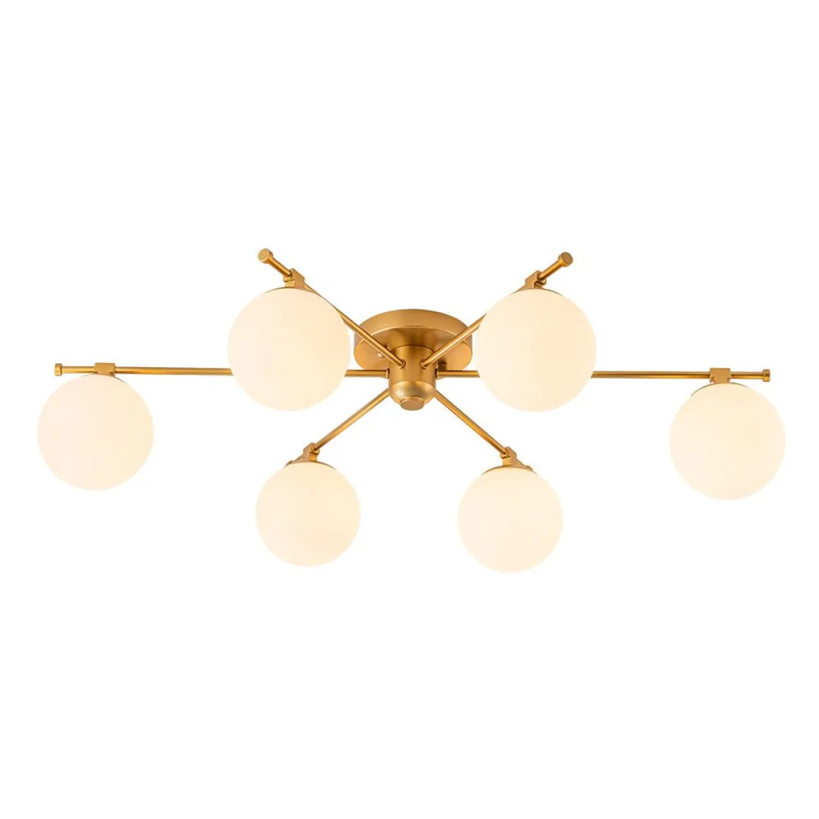 6-Light Opal Glass Globe Linear Sputnik Semi Flush Chandelier