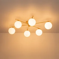 6-Light Opal Glass Globe Linear Sputnik Semi Flush Chandelier