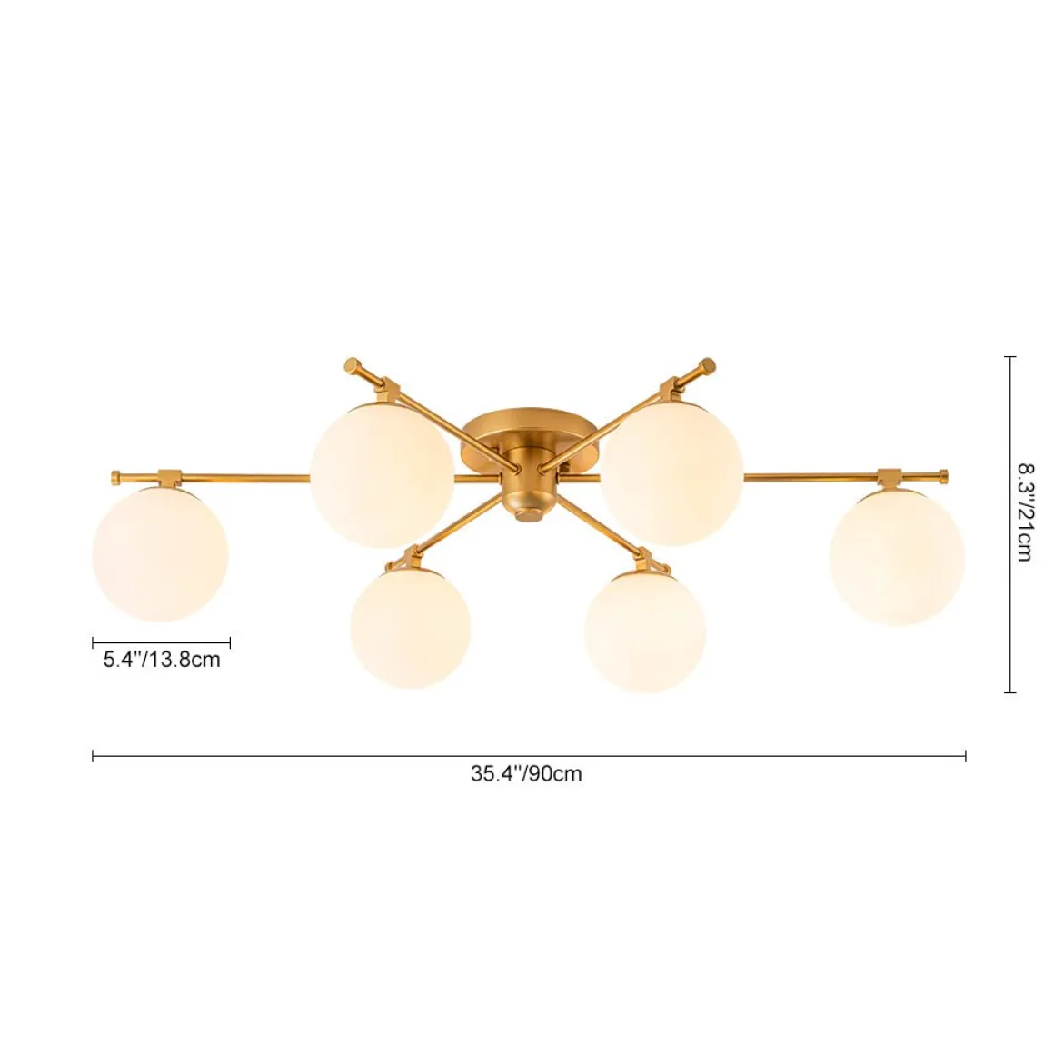 6-Light Opal Glass Globe Linear Sputnik Semi Flush Chandelier