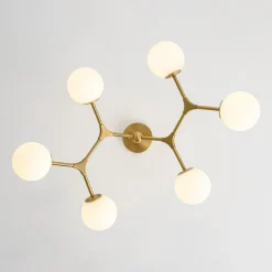 6-Light Opal Glass Globe Linear Branch Sputnik Chandelier