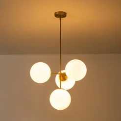 4-Light Opal Glass Globe Sputnik Semi Flush Chandelier