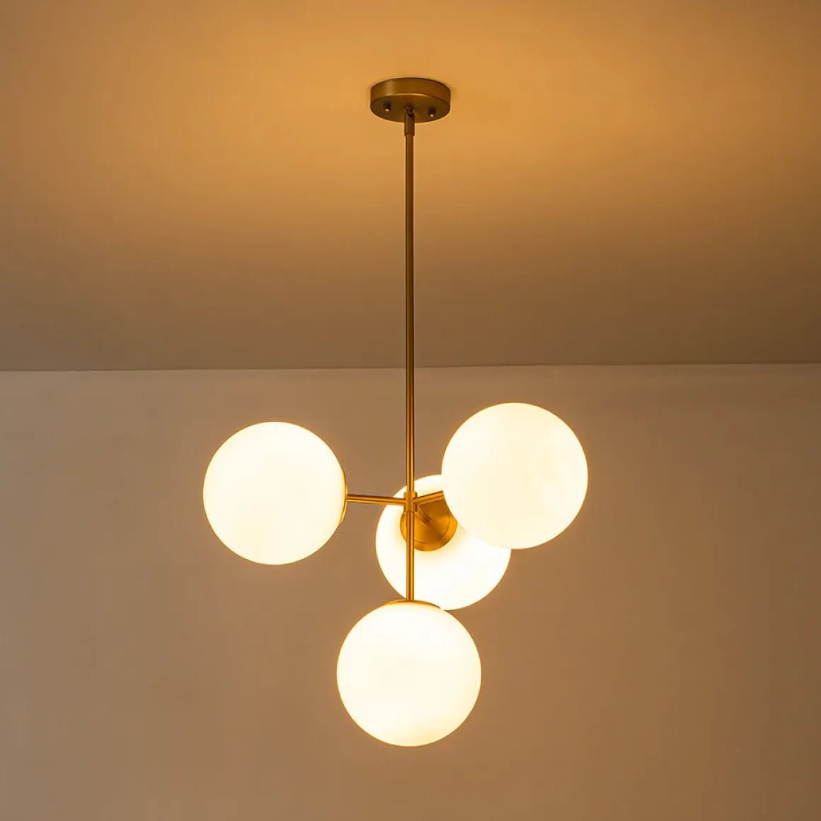 4-Light Opal Glass Globe Sputnik Semi Flush Chandelier