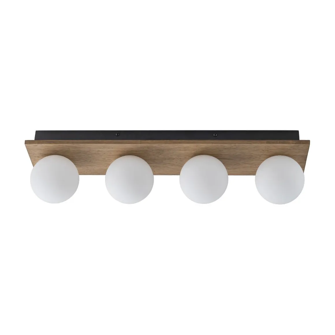 4-Light Opal Glass Linear Wooden Semi Flush Mount / Wall Light