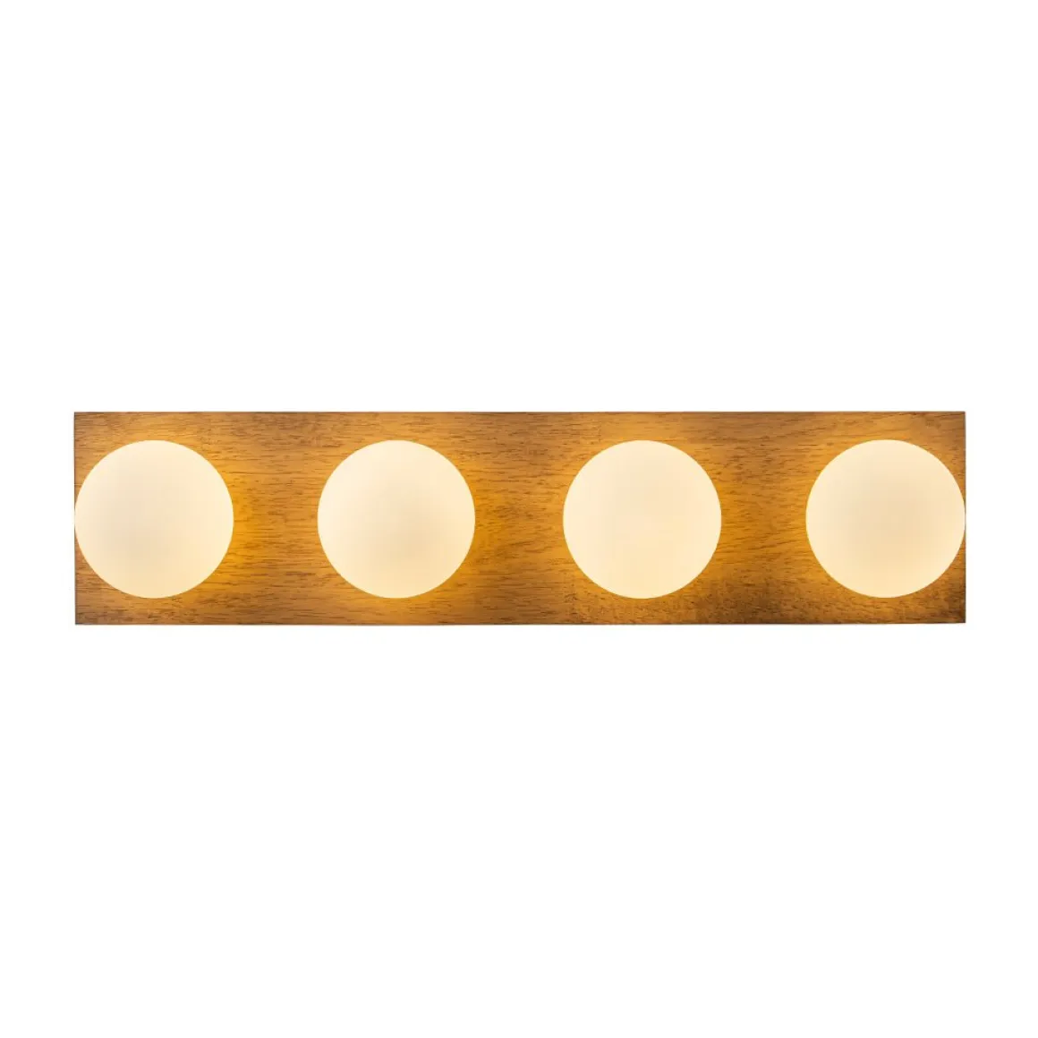 4-Light Opal Glass Linear Wooden Semi Flush Mount / Wall Light