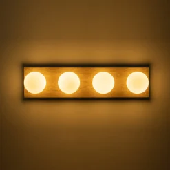 4-Light Opal Glass Linear Wooden Semi Flush Mount / Wall Light