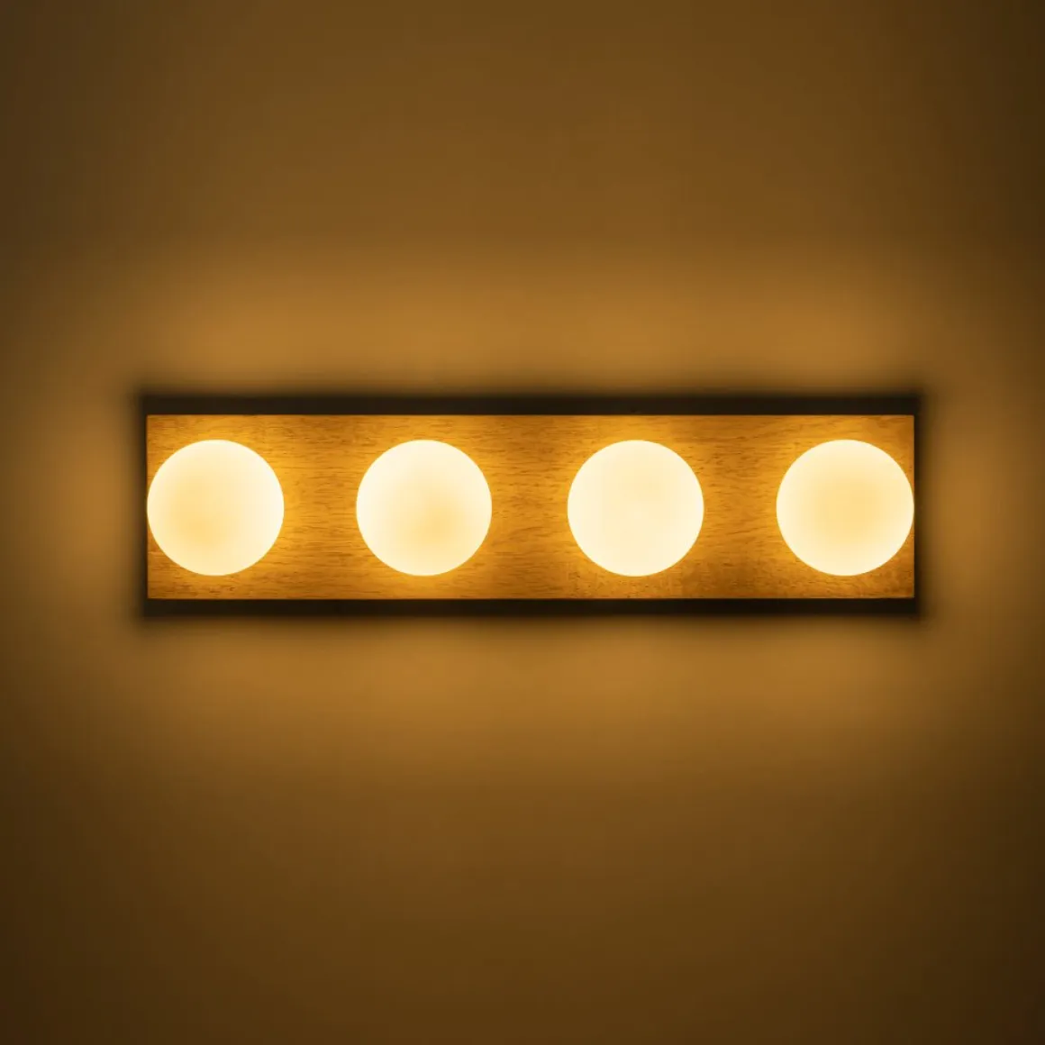 4-Light Opal Glass Linear Wooden Semi Flush Mount / Wall Light