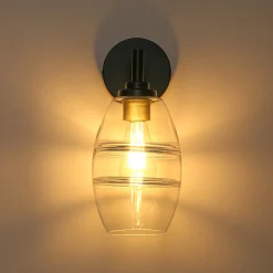 1-Light Oval Clear Embossed Glass Vanity Wall Sconce