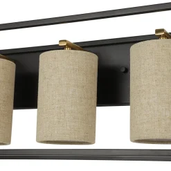 3-light Rectangular Black Frame Linen Wall Sconce