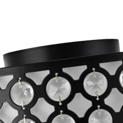 3-Light Round Drum Crystal Accented Fabric Flush Mount