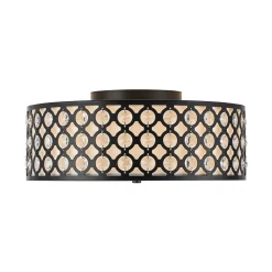 3-Light Round Drum Crystal Accented Fabric Flush Mount