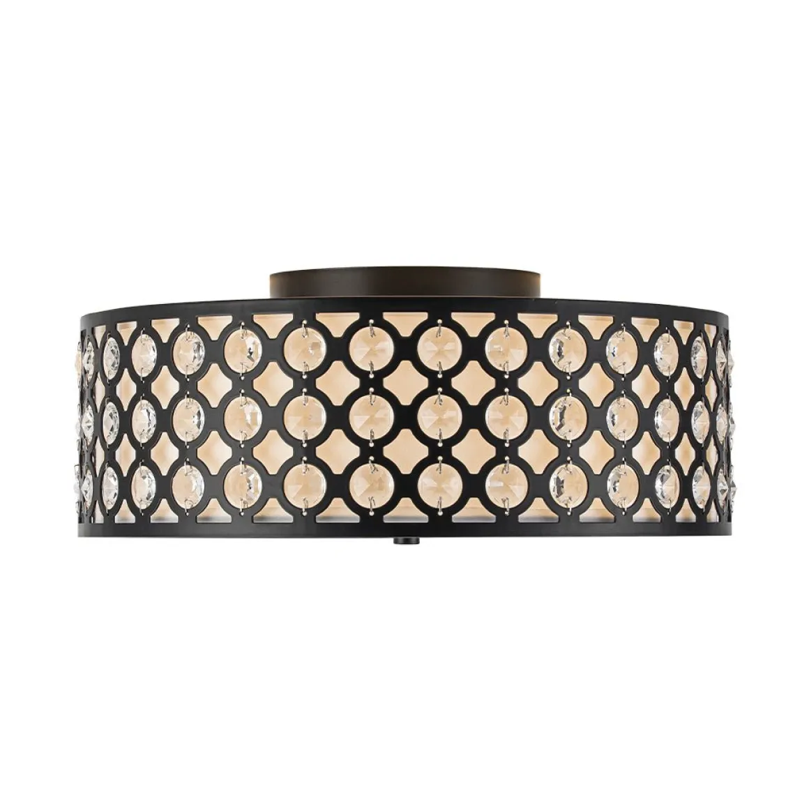 3-Light Round Drum Crystal Accented Fabric Flush Mount