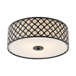 3-Light Round Drum Crystal Accented Fabric Flush Mount