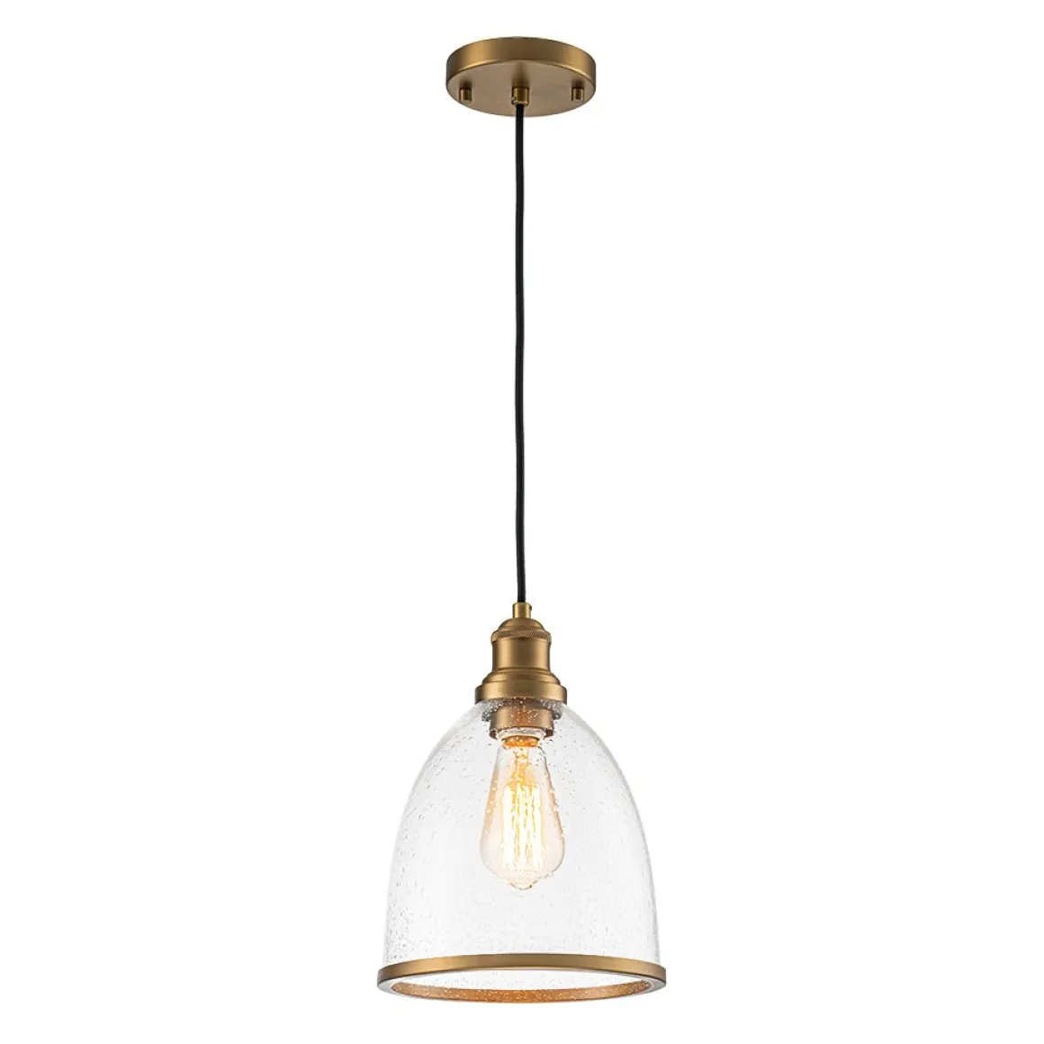 1-Light Seeded Glass Bell Dome Kitchen Pendant Light