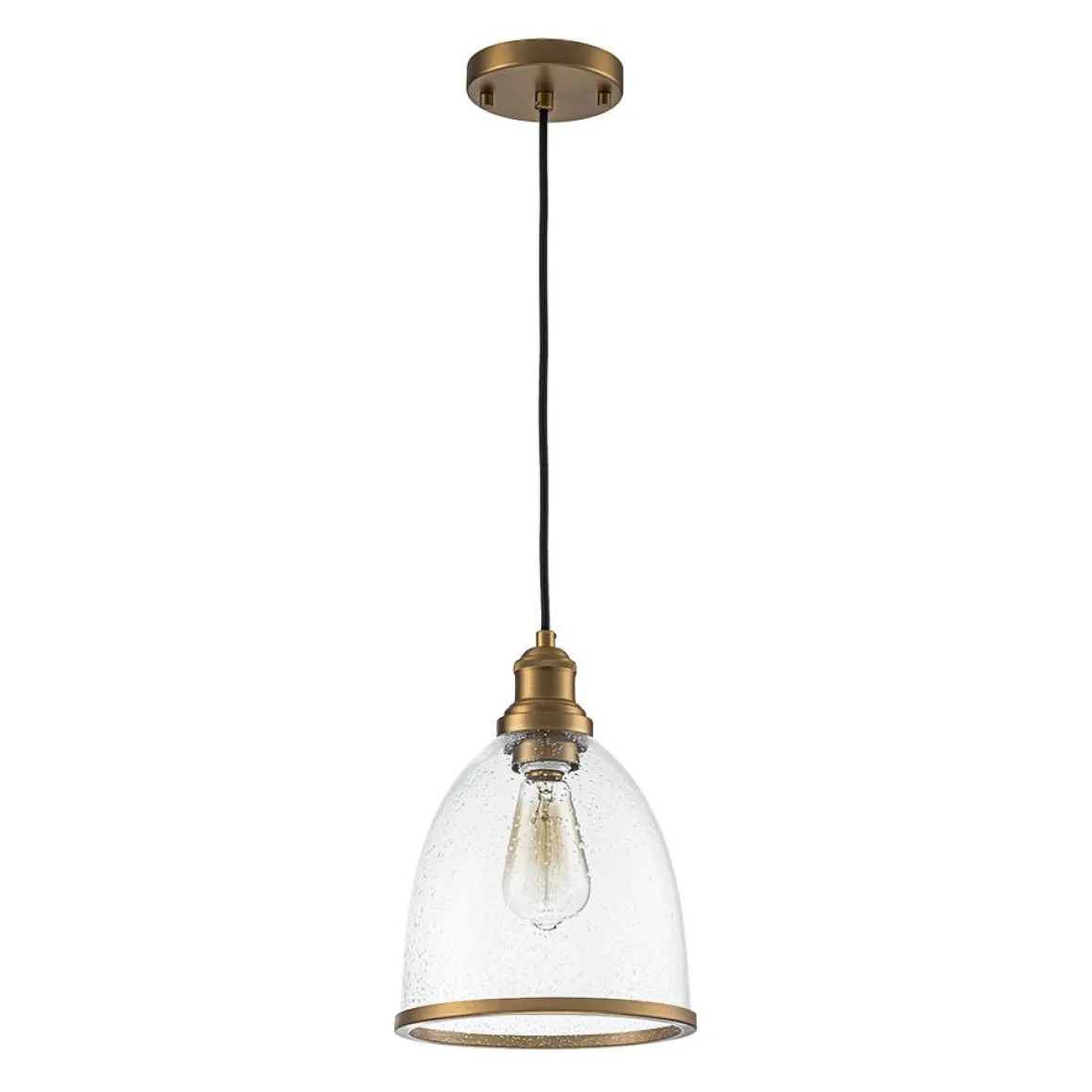 1-Light Seeded Glass Bell Dome Kitchen Pendant Light