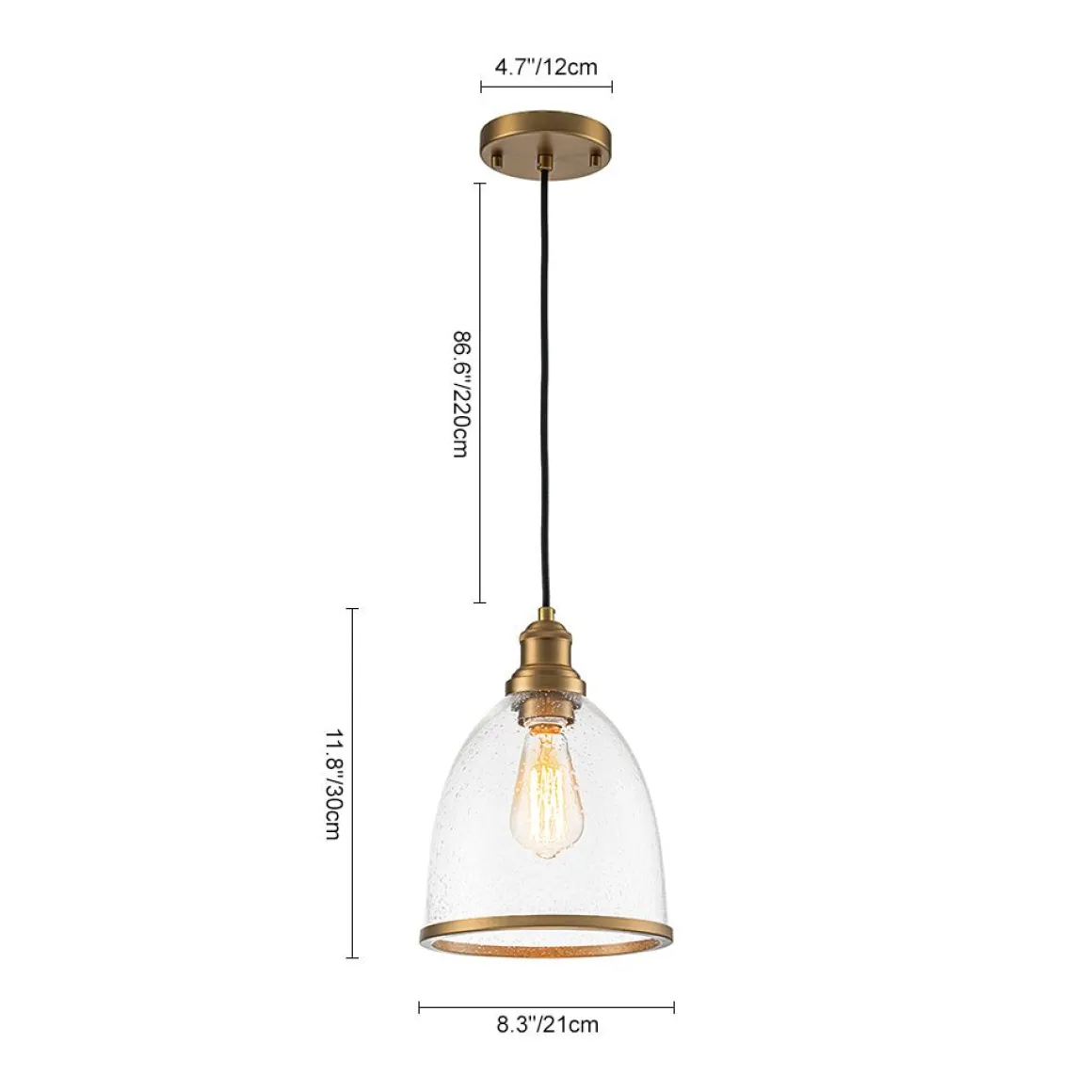 1-Light Seeded Glass Bell Dome Kitchen Pendant Light