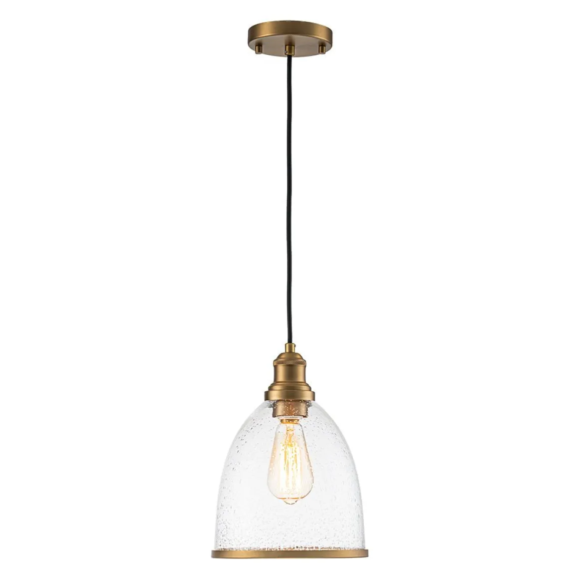1-Light Seeded Glass Bell Dome Kitchen Pendant Light