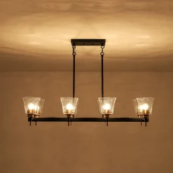 8-Light Seeded Glass Black Brass Linear Island Chandelier