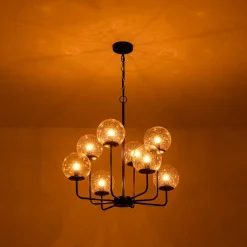 8-Light Seeded Glass Globe Round Sputnik Bubble Chandelier