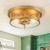 2-Light Seeded Glass Round Flush Mount Ceiling Light