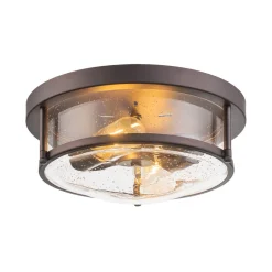 2-Light Seeded Glass Round Flush Mount Ceiling Light