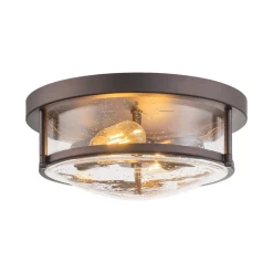 2-Light Seeded Glass Round Flush Mount Ceiling Light