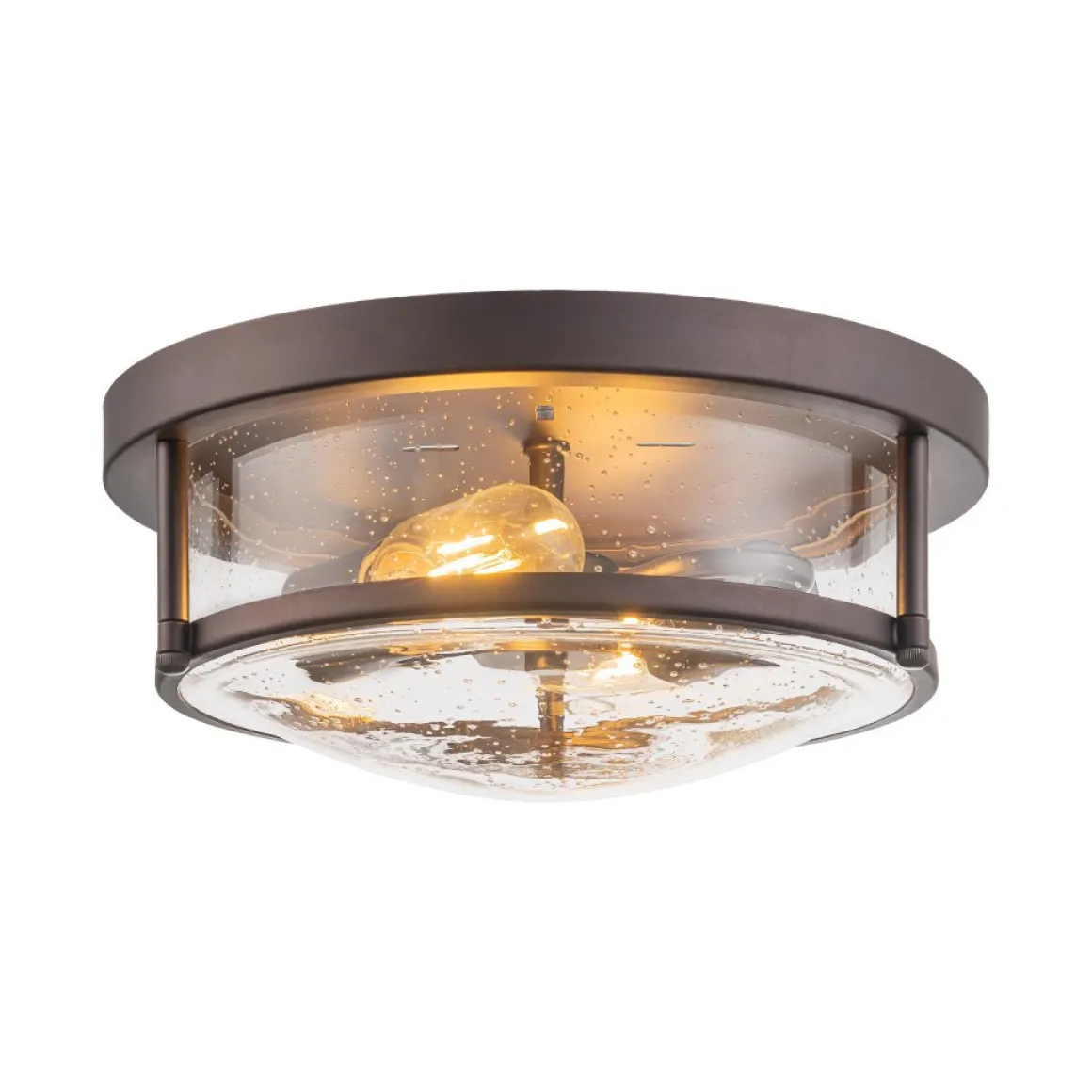 2-Light Seeded Glass Round Flush Mount Ceiling Light