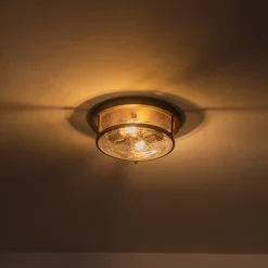 2-Light Seeded Glass Round Flush Mount Ceiling Light