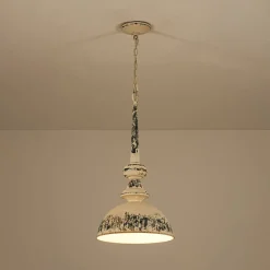 1-Light Shabby Chic Distressed Beige Metal Dome Pendant