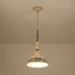 1-Light Shabby Chic Distressed Beige Metal Dome Pendant
