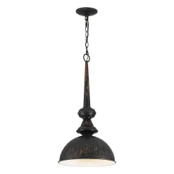 1-Light Shabby Chic Distressed Beige Metal Dome Pendant