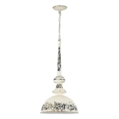 1-Light Shabby Chic Distressed Beige Metal Dome Pendant