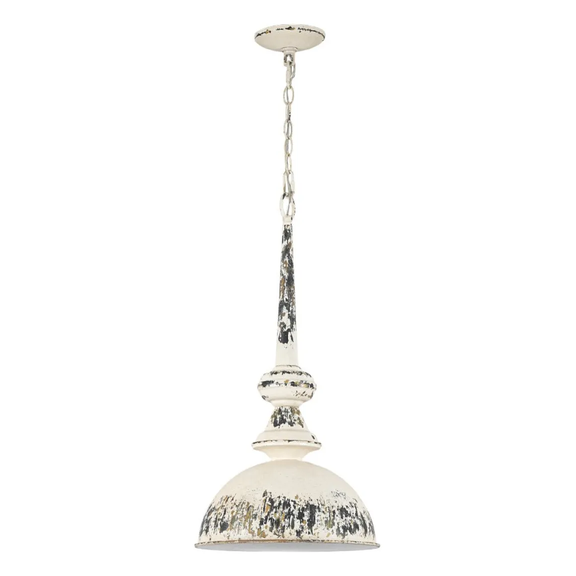 1-Light Shabby Chic Distressed Beige Metal Dome Pendant
