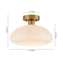 1-Light Shine Opal Glass Round Scalloped Pleated Semi Flush