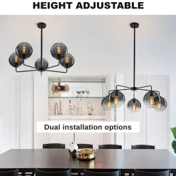 5-Light Smoked Grey Tinted Glass Globe Round Sputnik Chandelier