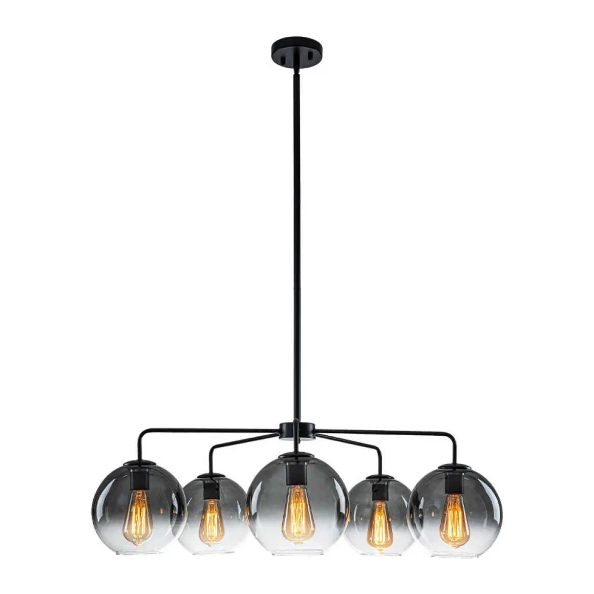 5-Light Smoked Grey Tinted Glass Globe Round Sputnik Chandelier