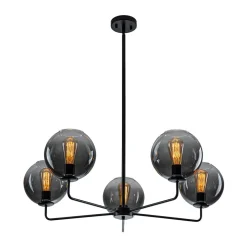 5-Light Smoked Grey Tinted Glass Globe Round Sputnik Chandelier