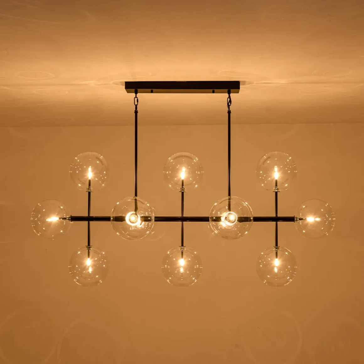 12-Light Sputnik Glass Globe Bubble Linear Island Chandelier